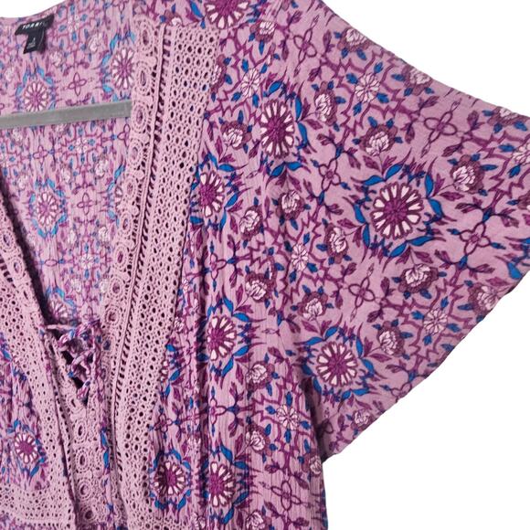 Torrid Floral Babydoll Top Plus Size 3X Crochet Tasseled Boho Cottage Soft Girl - Picture 5 of 9